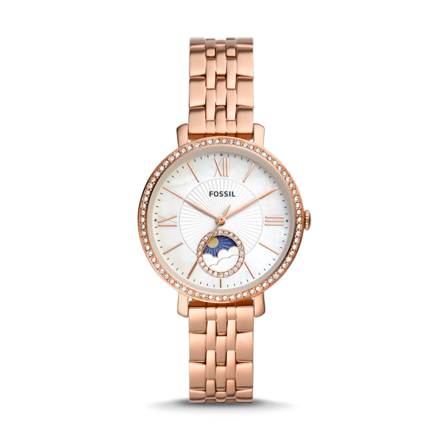 Jacqueline Sun Moon Multifunction Rose Gold-Tone Stainless Steel Watch